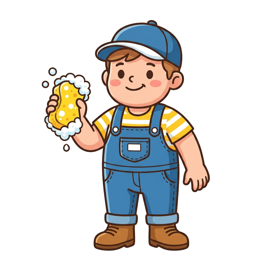 Trabajador limpiando el logo